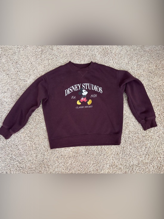 Disney Tops - Disney Deep Burgundy Crop Mickey Graphic Sweatshirt